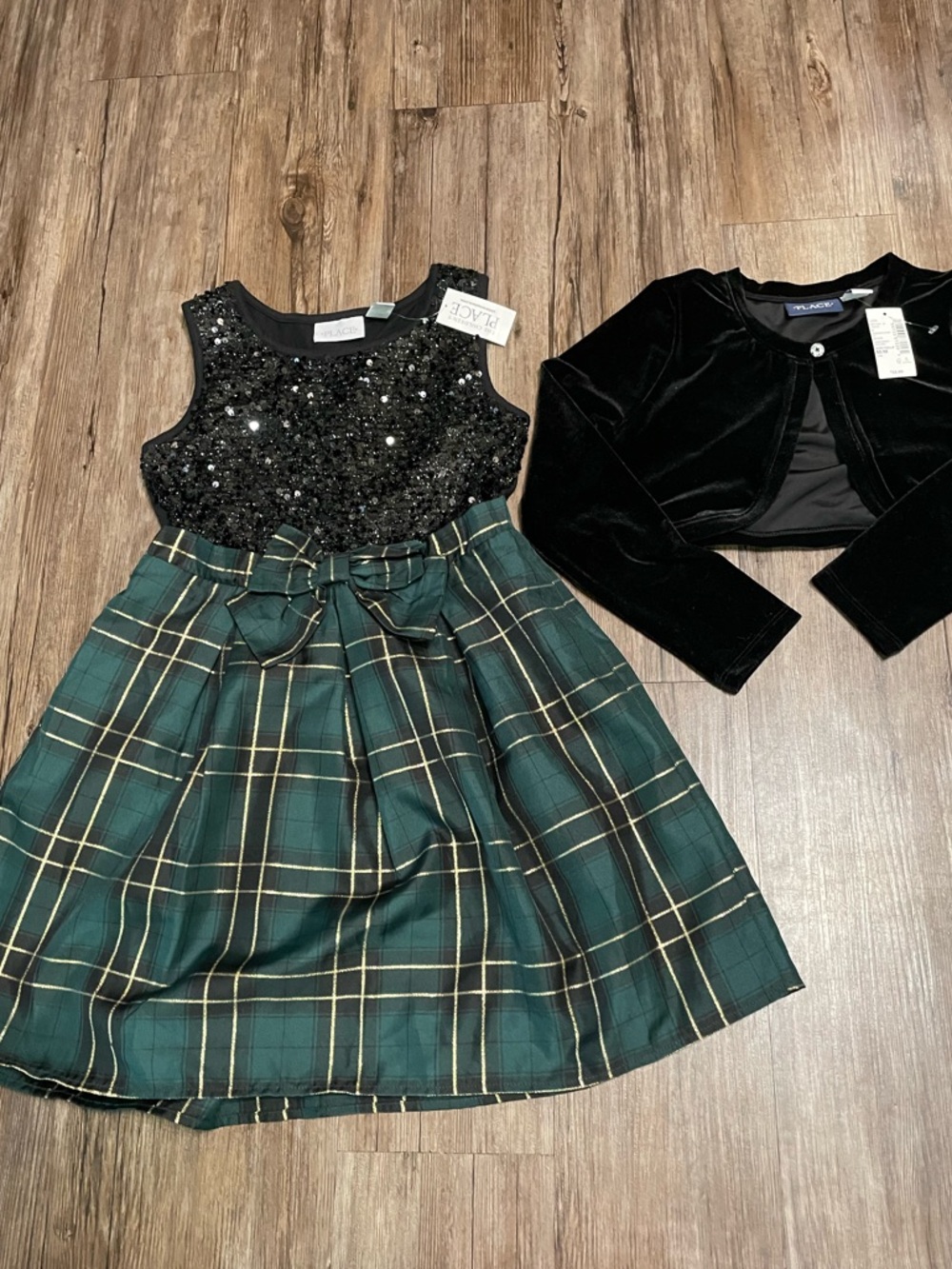 Children’s Place Girls Black Sequin Top Dress with Black Velvet Bolero